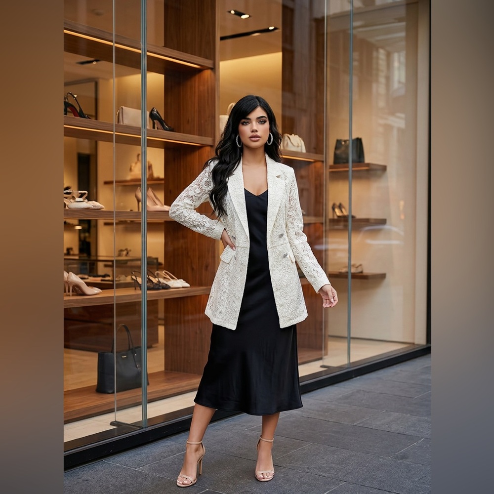 NWT Atoir Focus On Me White Lace Double-Breasted Blazer